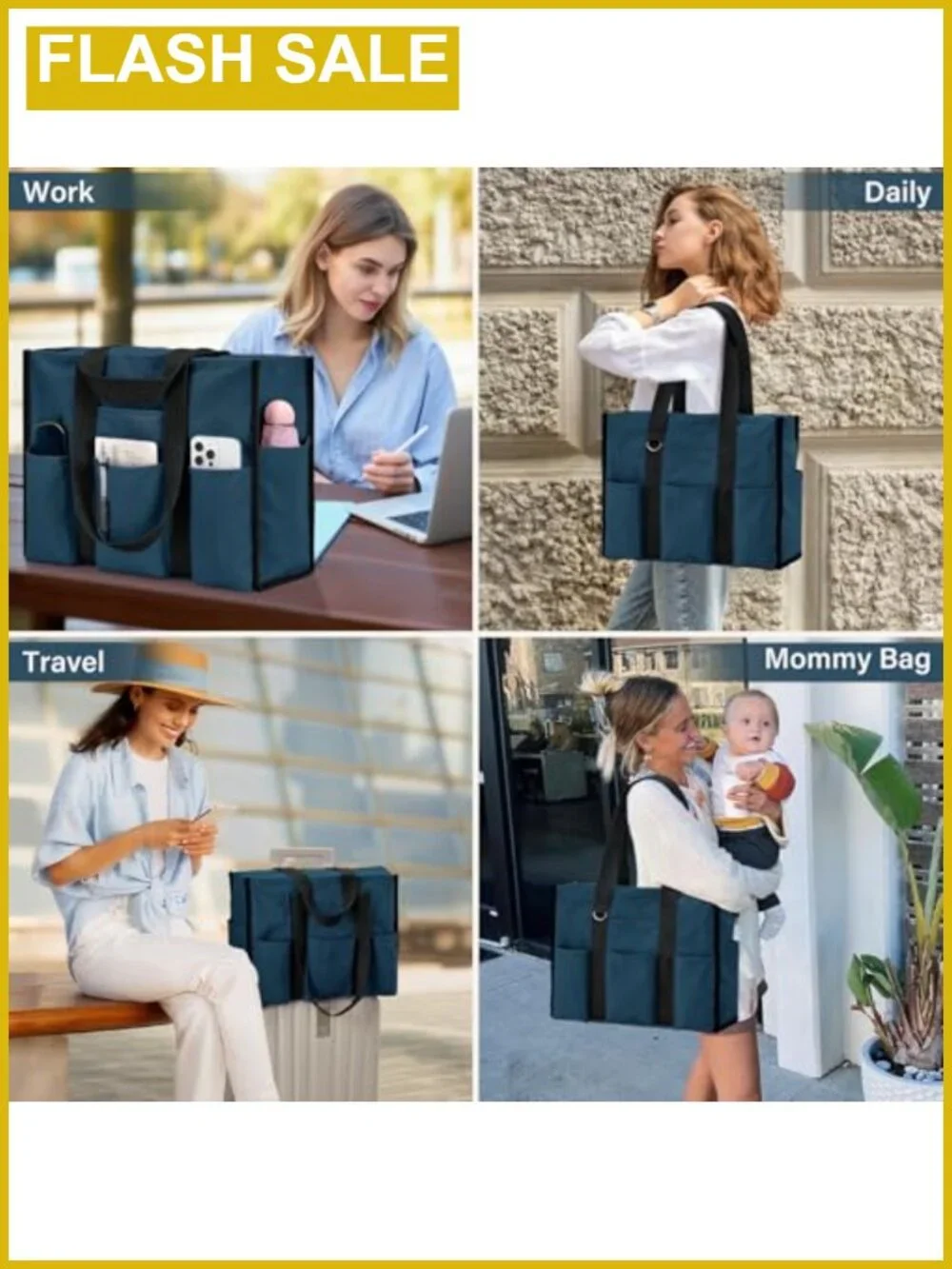 Large Waterproof Tote Bag 12 Pockets Zip Travel Work Teacher Nurse